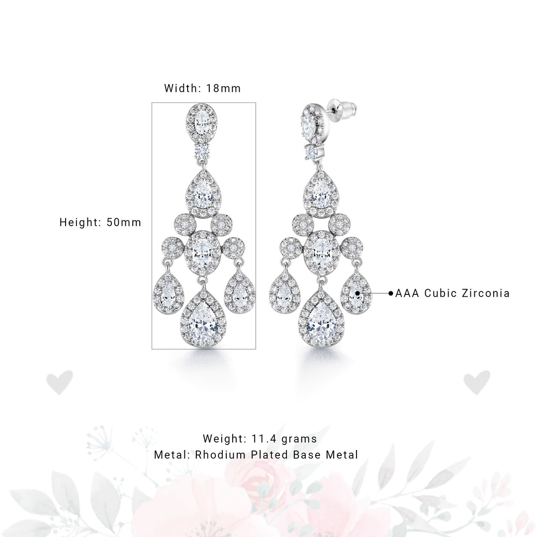 Teardrop Chandelier Design Wedding Dangle Earrings, Chandelier Design Earrings, Halo Dangle Earrings, Cz Dangle Earrings, Brass Dangle Earrings