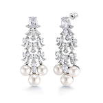 Load image into Gallery viewer, Pearl And Cz Chandelier Design Wedding Dangle Earrings, Perfect drop earrings for wedding
