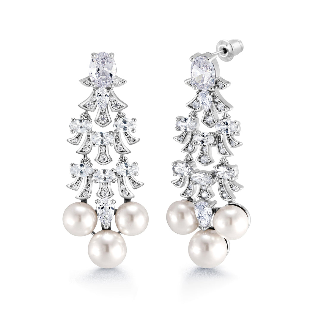 Pearl And Cz Chandelier Design Wedding Dangle Earrings, Perfect drop earrings for wedding