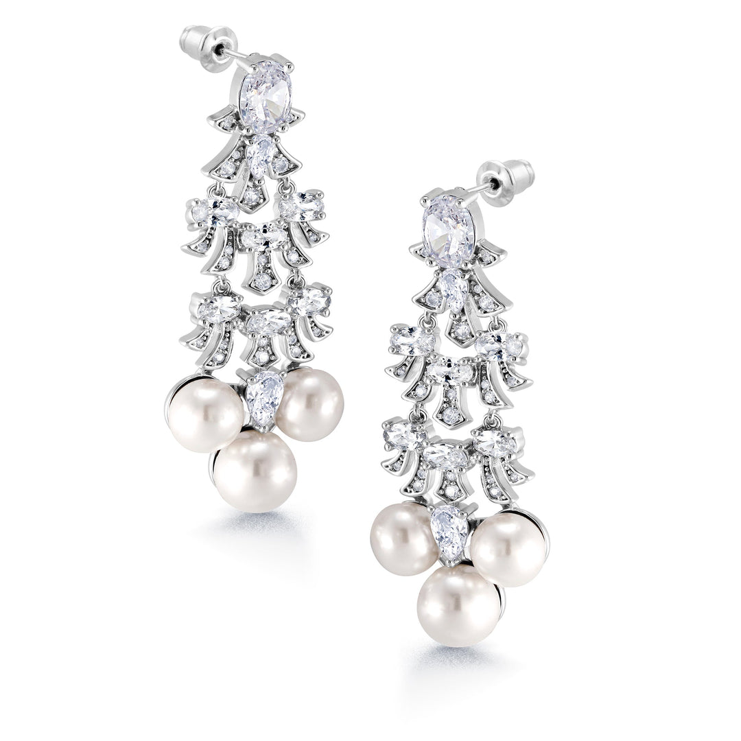 Pearl And Cz Chandelier Design Wedding Dangle Earrings, Perfect drop earrings for wedding