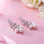 Load image into Gallery viewer, Pearl And Cz Chandelier Design Wedding Dangle Earrings, Perfect drop earrings for wedding
