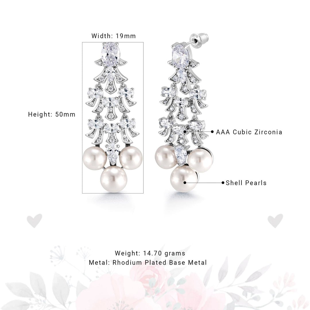 Pearl And Cz Chandelier Design Wedding Dangle Earrings, Perfect drop earrings for wedding