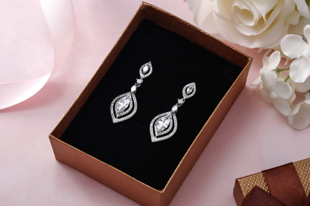 Marquise CZ Wedding Earrings,  Perfect drop earrings for a wedding,  Marquise Cut AAA Cubic Zirconia Dangle Earrings