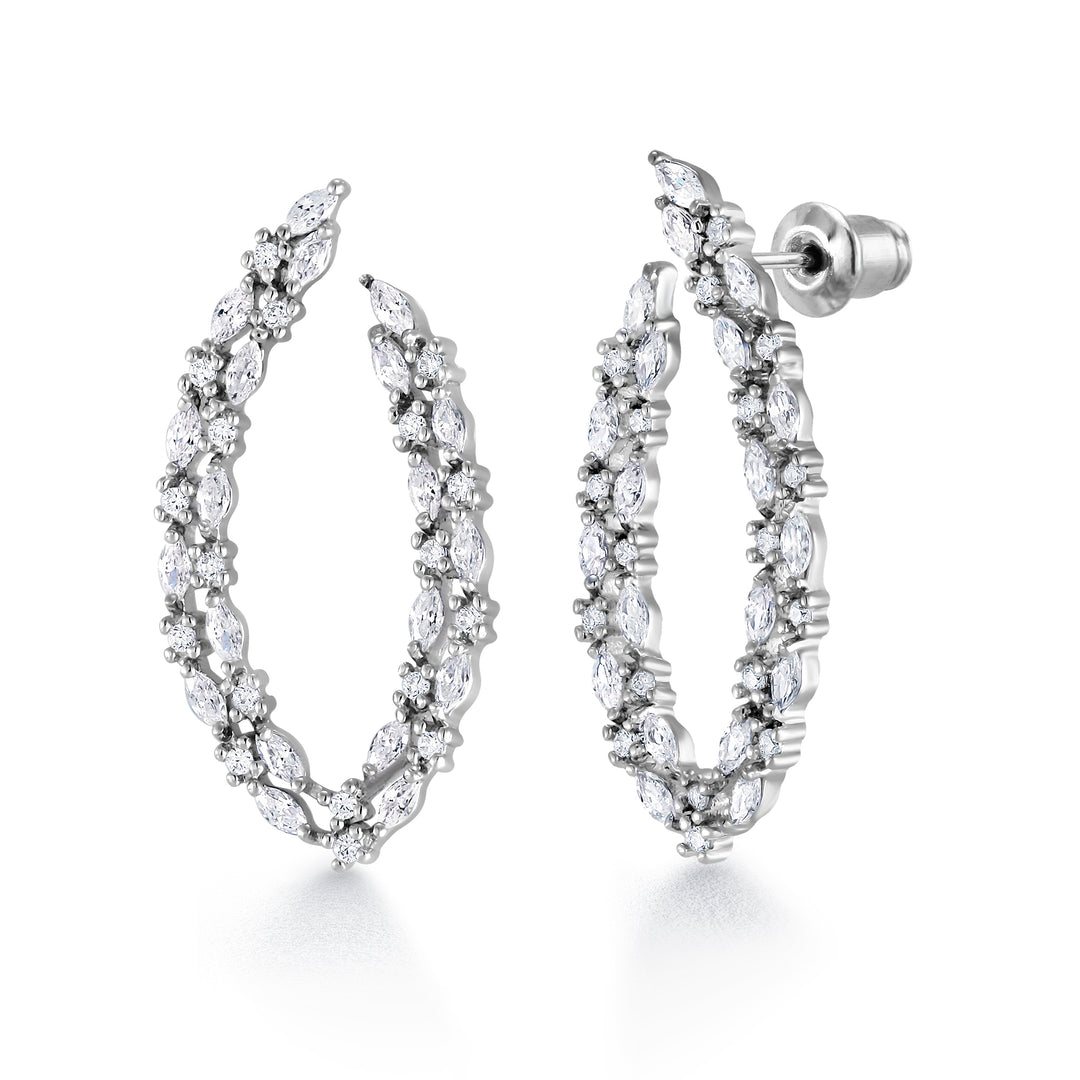 Curved 'V' Shaped Marquise And Round CZ  Earrings,  AAA Cubic Zirconia Dangle Earrings, Perfect drop earrings for wedding