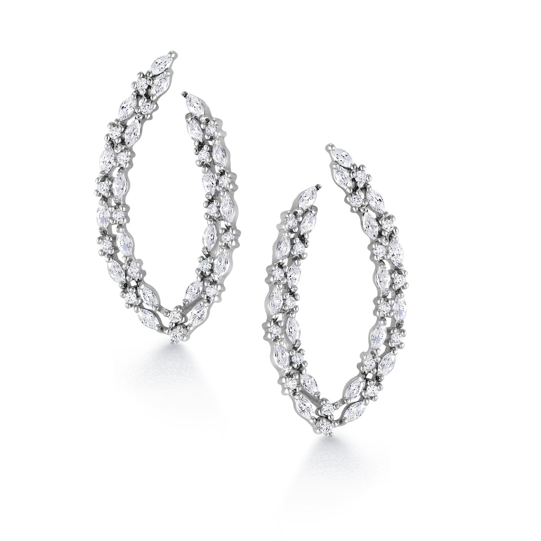 Curved 'V' Shaped Marquise And Round CZ  Earrings,  AAA Cubic Zirconia Dangle Earrings, Perfect drop earrings for wedding