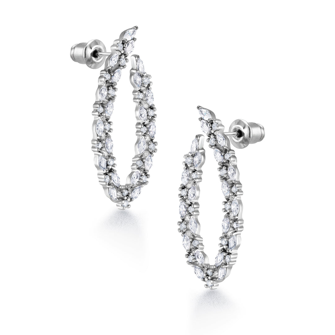 Curved 'V' Shaped Marquise And Round CZ  Earrings,  AAA Cubic Zirconia Dangle Earrings, Perfect drop earrings for wedding