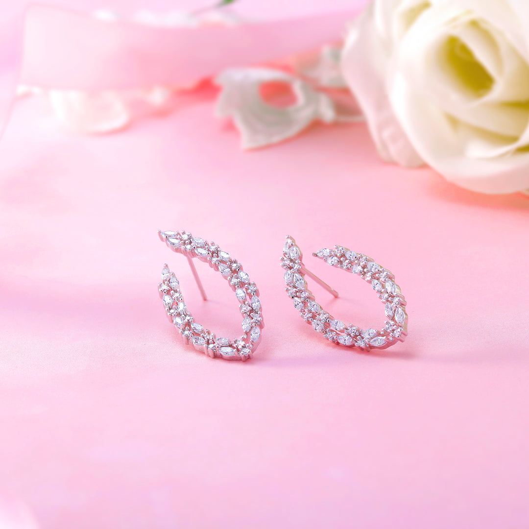 Curved 'V' Shaped Marquise And Round CZ  Earrings,  AAA Cubic Zirconia Dangle Earrings, Perfect drop earrings for wedding