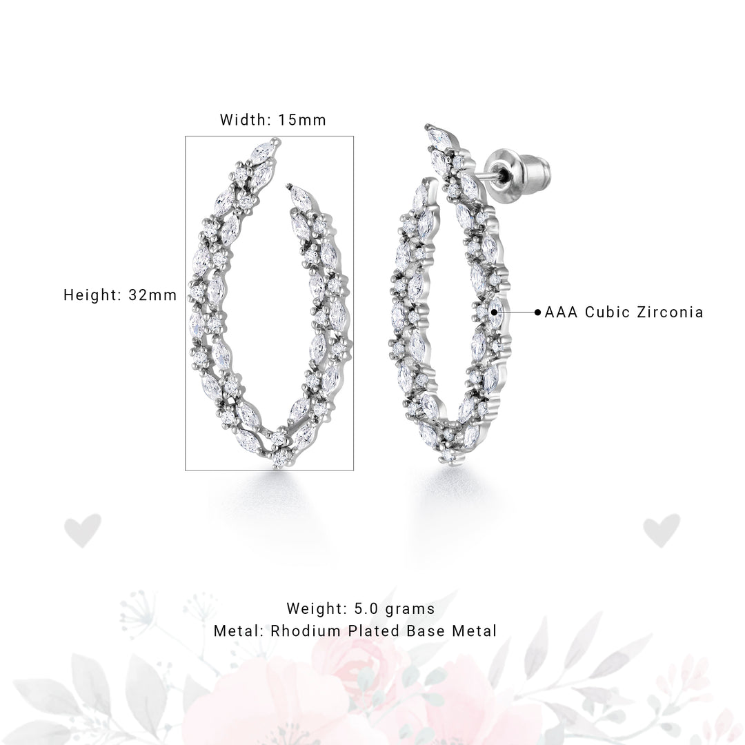Curved 'V' Shaped Marquise And Round CZ  Earrings,  AAA Cubic Zirconia Dangle Earrings, Perfect drop earrings for wedding