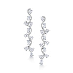 Load image into Gallery viewer, Multi Shape CZ Wedding Long Flower Design Earrings, Wave Design Earrings, CZ Wedding Long Earrings, Brass Dangle Earrings

