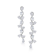 Multi Shape CZ Wedding Long Flower Design Earrings, Wave Design Earrings, CZ Wedding Long Earrings, Brass Dangle Earrings