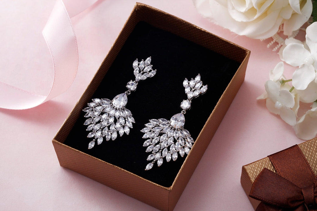 Vail Design CZ Dangle Earrings, Finest Quality Pear, Marquise, and Round Cut AAA Cubic Zirconia Dangle Earrings