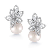 Pearl and Marquise CZ Flower Design Wedding Earrings, Perfect Shell Pearl Jewelry for any Occasion