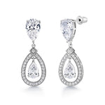 Load image into Gallery viewer, Wedding Teardrop Dangle Earrings, Finest Quality Pear and Round Cut AAA Cubic Zirconia Dangle Earrings
