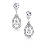 Wedding Teardrop Dangle Earrings, Finest Quality Pear and Round Cut AAA Cubic Zirconia Dangle Earrings