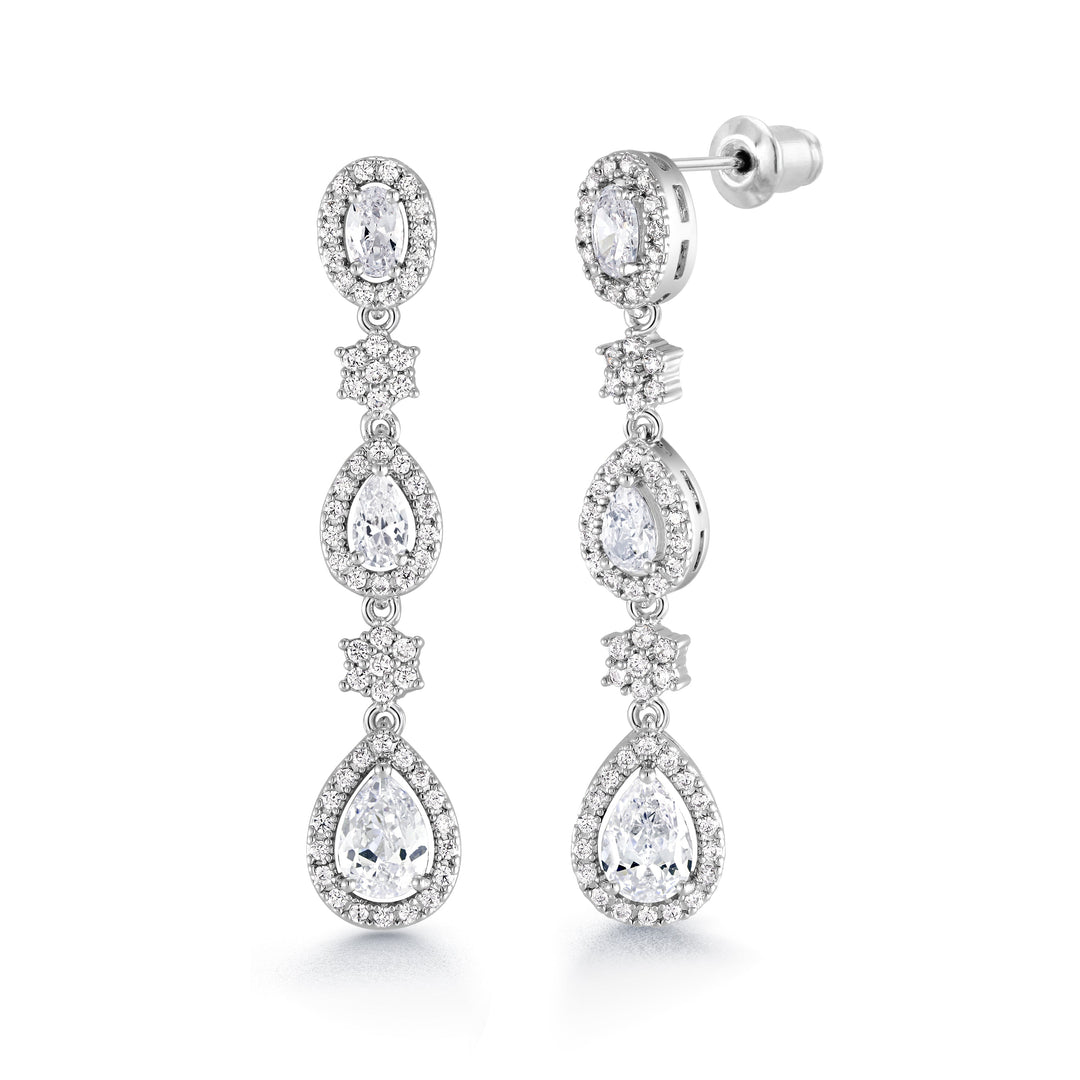 Wedding Step Teardrop Earrings,  Finest Quality Pear, Oval and Round AAA Cubic Zirconia Dangle Earrings, Perfect drop earrings for wedding