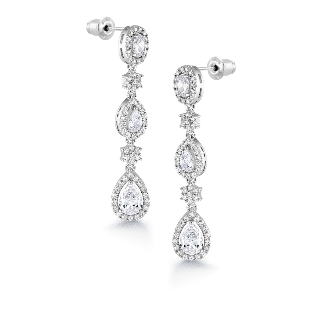 Wedding Step Teardrop Earrings,  Finest Quality Pear, Oval and Round AAA Cubic Zirconia Dangle Earrings, Perfect drop earrings for wedding