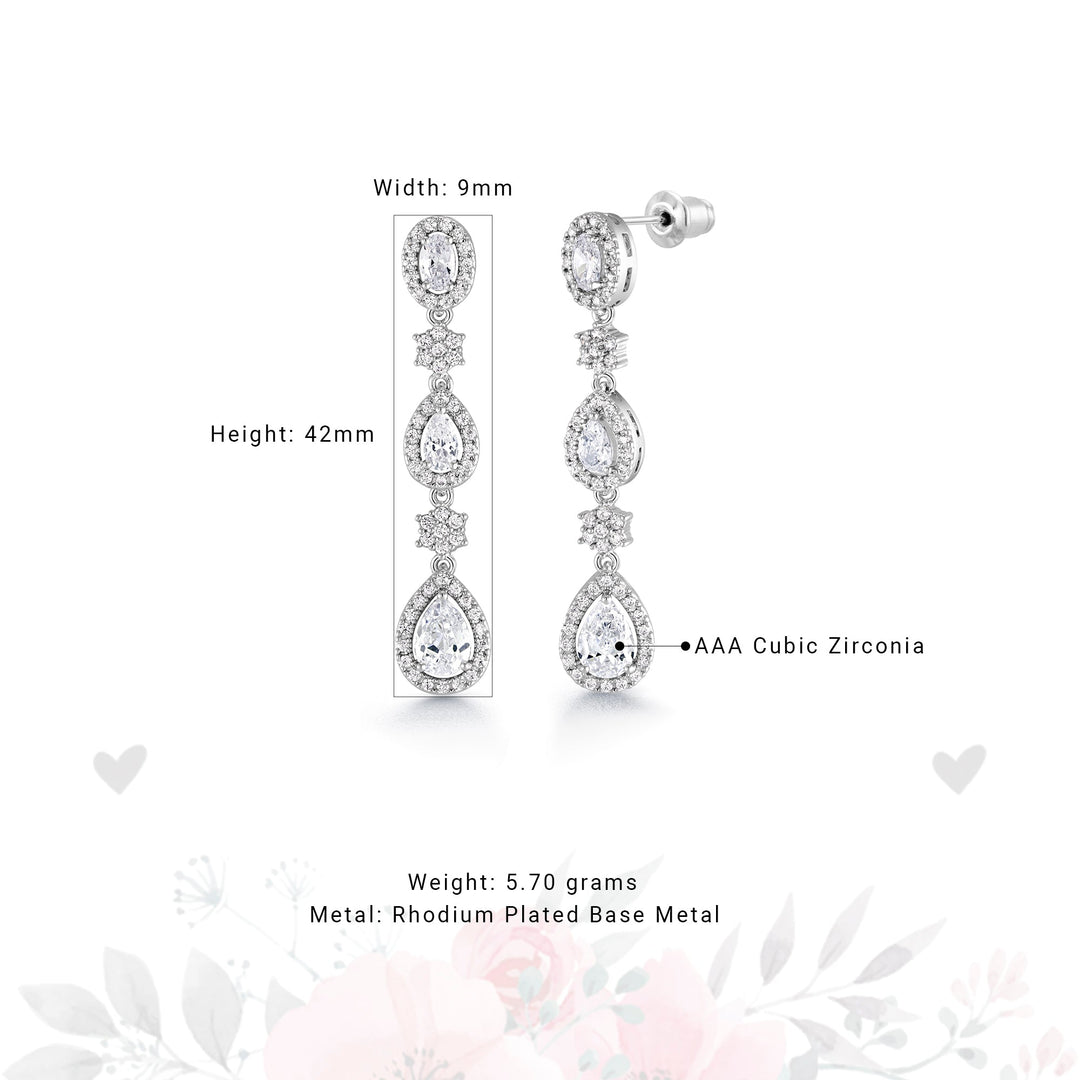 Wedding Step Teardrop Earrings,  Finest Quality Pear, Oval and Round AAA Cubic Zirconia Dangle Earrings, Perfect drop earrings for wedding