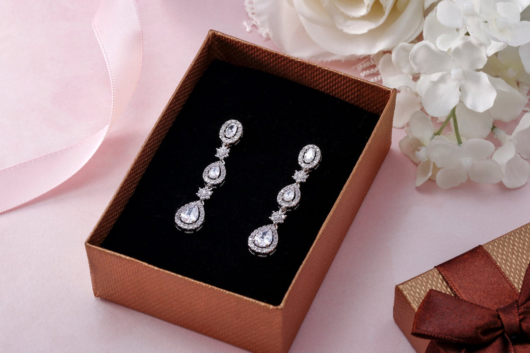 Wedding Step Teardrop Earrings,  Finest Quality Pear, Oval and Round AAA Cubic Zirconia Dangle Earrings, Perfect drop earrings for wedding