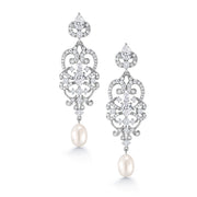 Freshwater Pearl Lace Filigree Style CZ  Vintage Dangle Earrings,  Perfect drop earrings for wedding,  Perfect drop earrings for wedding,  Perfect drop earrings for wedding,  Pear and Round Cut AAA Cubic Zirconia Dangle Earrings
