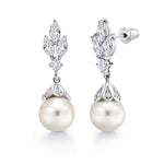 Load image into Gallery viewer, Wedding Pearl Earrings,  Finest Quality Shell Pearl Dangle Earrings,  Marquise and Round AAA Cubic Zirconia Earrings
