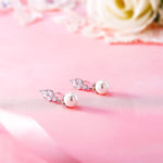 Load image into Gallery viewer, Wedding Pearl Earrings,  Finest Quality Shell Pearl Dangle Earrings,  Marquise and Round AAA Cubic Zirconia Earrings
