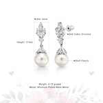 Load image into Gallery viewer, Wedding Pearl Earrings,  Finest Quality Shell Pearl Dangle Earrings,  Marquise and Round AAA Cubic Zirconia Earrings

