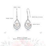 Load image into Gallery viewer, Pearl Fish Hook Earrings, Finest Quality Shell Pearl Dangle Earrings, Round AAA Cubic Zirconia Dangle Earrings, Fishhook Dangle Earrings
