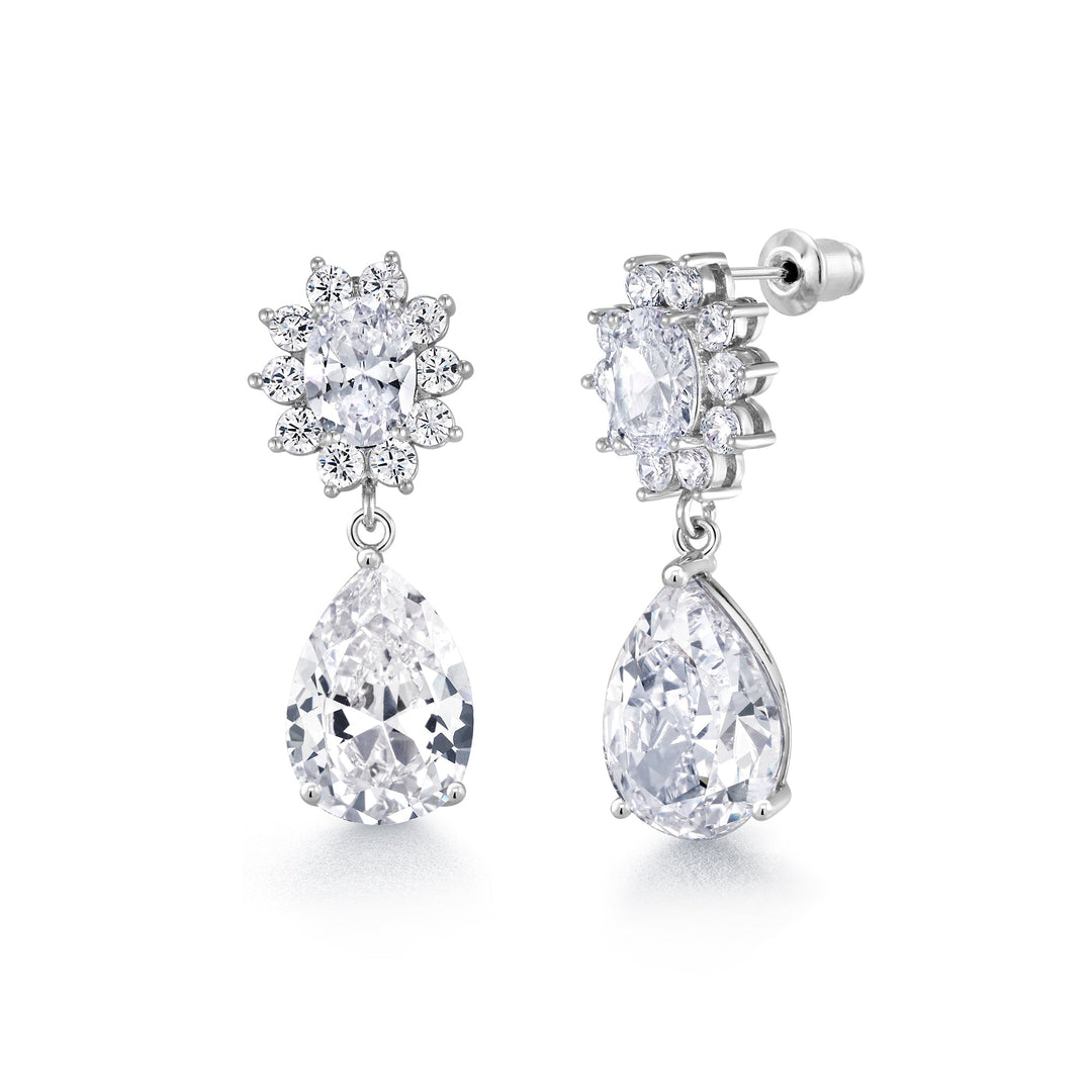 Wedding Teardrop Cubic Zirconia Earrings, Pear Wedding Earrings, Oval and Round Cut Cz Earrings, Cz Dangle Earrings