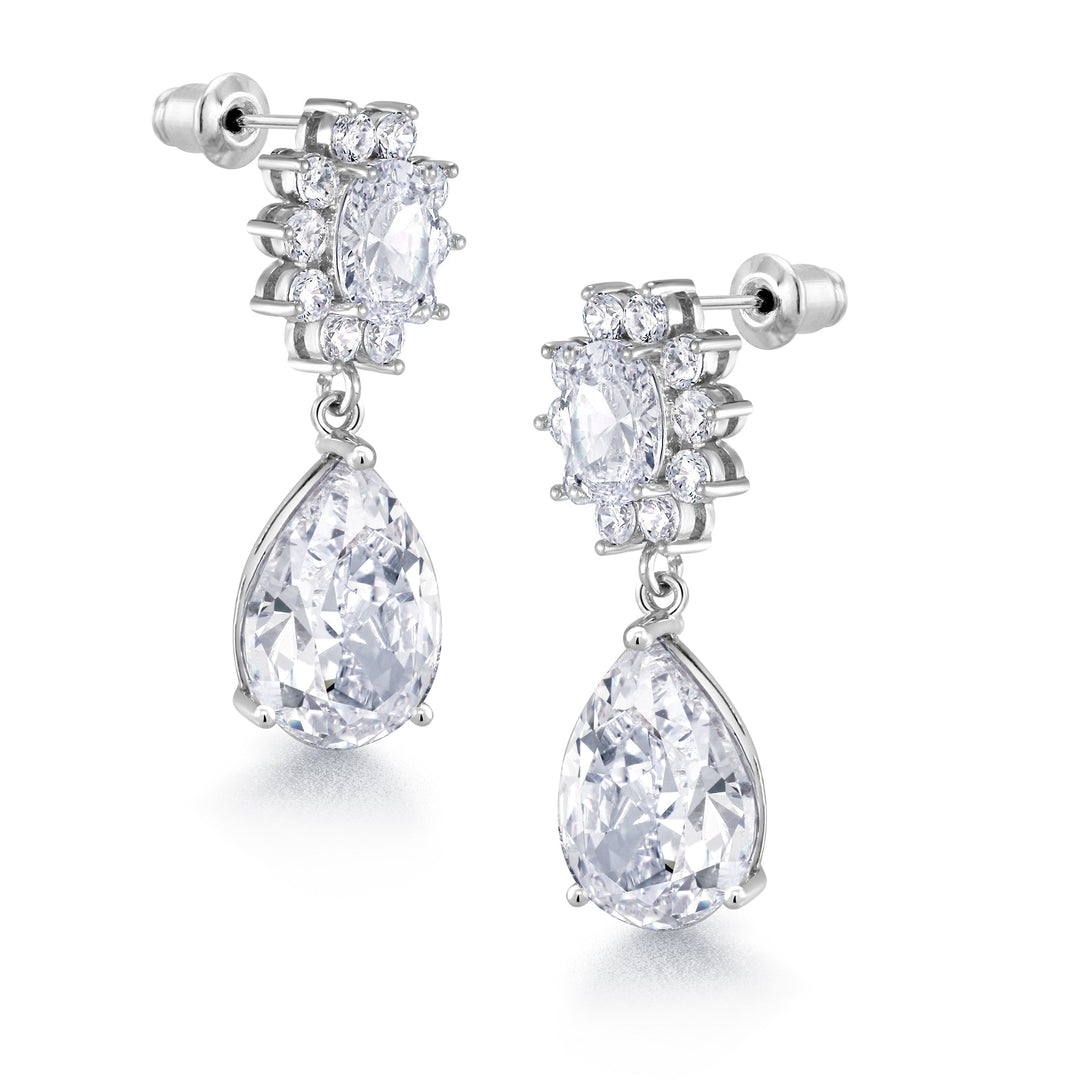 Wedding Teardrop Cubic Zirconia Earrings, Pear Wedding Earrings, Oval and Round Cut Cz Earrings, Cz Dangle Earrings