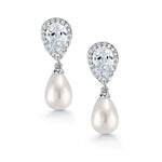Load image into Gallery viewer, Freshwater Pearl with Cubic Zirconia Earrings,  Finest Freshwater Pearl Dangle Earrings,  Pear Shape Cz Dangle Earrings

