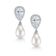 Freshwater Pearl with Cubic Zirconia Earrings,  Finest Freshwater Pearl Dangle Earrings,  Pear Shape Cz Dangle Earrings