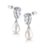 Load image into Gallery viewer, Freshwater Pearl with Cubic Zirconia Earrings,  Finest Freshwater Pearl Dangle Earrings,  Pear Shape Cz Dangle Earrings
