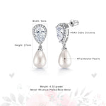 Load image into Gallery viewer, Freshwater Pearl with Cubic Zirconia Earrings,  Finest Freshwater Pearl Dangle Earrings,  Pear Shape Cz Dangle Earrings
