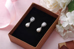 Load image into Gallery viewer, Freshwater Pearl with Cubic Zirconia Earrings,  Finest Freshwater Pearl Dangle Earrings,  Pear Shape Cz Dangle Earrings
