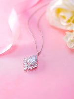 Load image into Gallery viewer, Wedding Teardrop and Marquise AAA Cubic Zirconia Chandelier Design Halo Pendant Necklace - 16+2 Inch Chain
