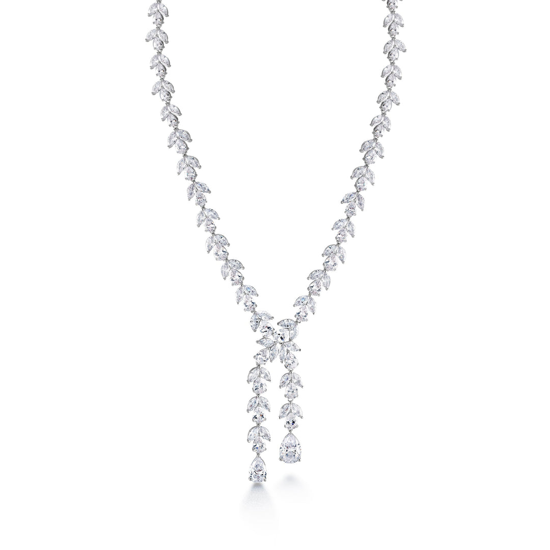 Wedding Teardrop and Marquise AAA Cubic Zirconia Chandelier Design Earrings Necklace Set- 17 Inch Length