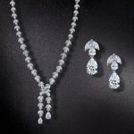 Load image into Gallery viewer, Wedding Teardrop and Marquise AAA Cubic Zirconia Chandelier Design Earrings Necklace Set- 17 Inch Length
