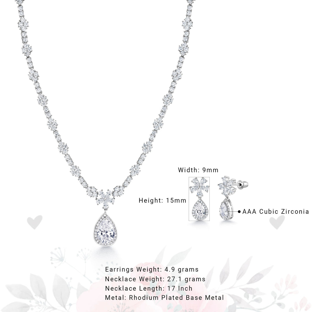Multi Shape CZ Wedding Necklace Set- 17 Inch Length