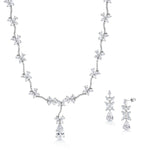 Load image into Gallery viewer, Teardrop CZ Flower Design Necklace Set- 17 Inch Length,  Multi Shape Cz Necklace Set, Wedding Necklace Set, Brass Necklace Set
