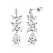 AAA Cubic Zirconia Flower  Design Earrings Necklace Wedding Set- 17 Inch Length, Flower  Design Earrings Necklace Set