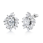 Wedding Flower Design Oval Necklace Set- 16 Inch length, Oval Shape Cz Necklace Set, Oval and Marquise Cut AAA Cubic Zirconia Necklace Set