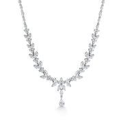 Flower Leaf Design Pear  Necklace Set- 16 Inch length, Flower Design Necklace Set, Multi Shape Cz Necklace Set