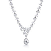 Pear Cut AAA Cubic Zirconia Necklace Set- 18 Inch Length, Flower Design Necklace Set, Wedding Necklace Set