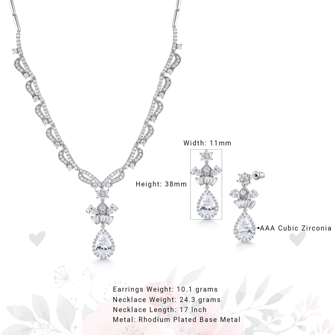 Teardrop  CZ Necklace Set- 18 Inch, Multi Shape Cz Necklace Set, Cz Necklace Set, Wedding Necklace Set