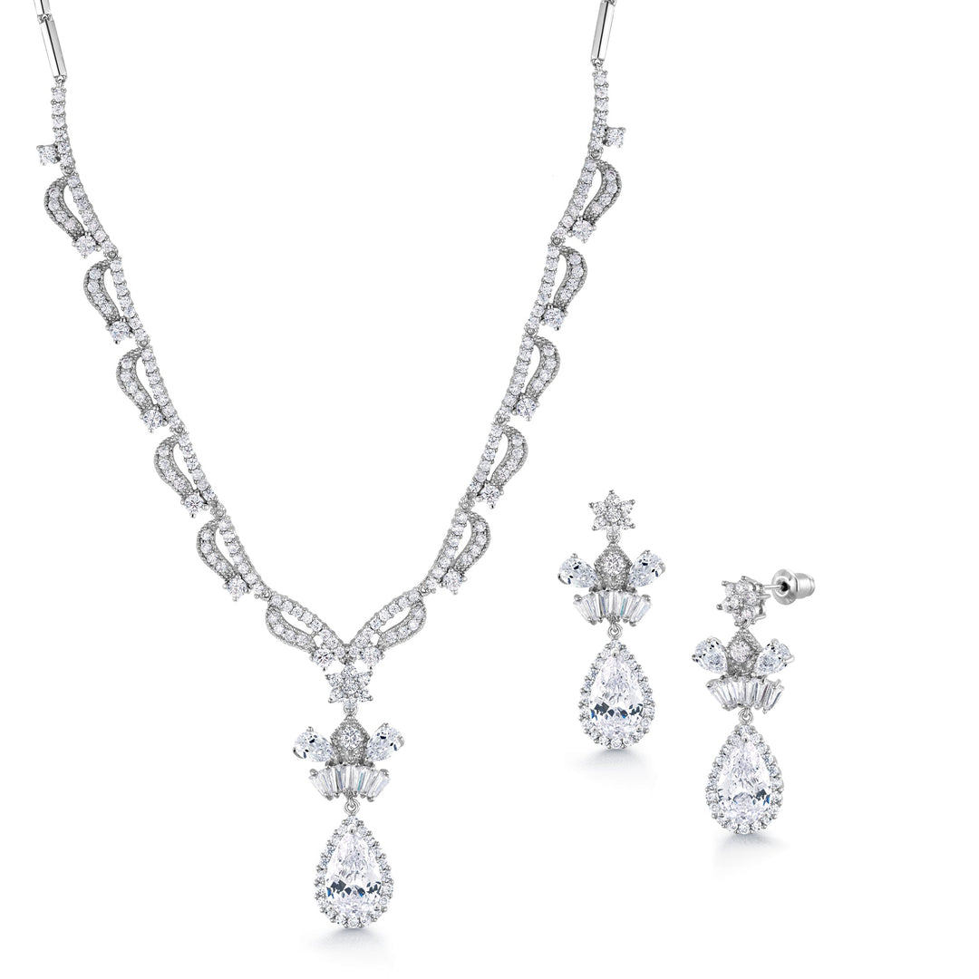 Teardrop  CZ Necklace Set- 18 Inch, Multi Shape Cz Necklace Set, Cz Necklace Set, Wedding Necklace Set