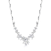 Wedding Necklace Set- 17 Inch Length, Flower Design Necklace Set, Cz Flower Necklace Set, Multi Shape Cz Necklace Set