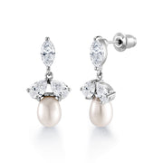 Freshwater Pearl AAA Cubic Zirconia Flower Design Necklace Set- 17 Inch Length, Pearl Necklace Set, Cz And Pearl Necklace Set, Flower Design Necklace Set