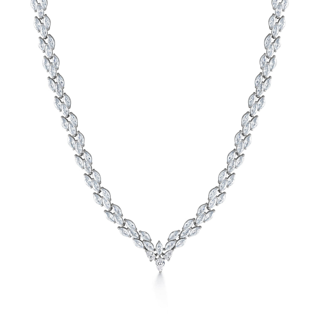 Wedding Necklace Set-17 Inch Length, Marquise Cut AAA Cubic Zirconia Rhodium Plated Necklace Set, Bracelet Earrings and Necklace Set