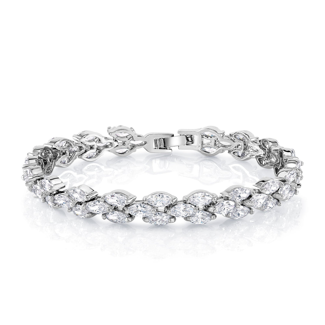 Wedding Necklace Set-17 Inch Length, Marquise Cut AAA Cubic Zirconia Rhodium Plated Necklace Set, Bracelet Earrings and Necklace Set