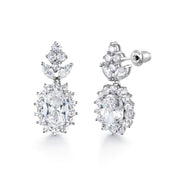 Oval Cut CZ Rhodium Plated Necklace Set- 17 Inch, Halo Design Necklace Set, Flower Design Necklace Set, Wedding Necklace Set